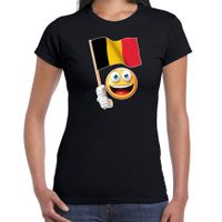 Belgie supporter / fan emoticon t-shirt zwart voor dames