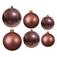 Glazen kerstballen pakket oudroze glans/mat 26x stuks diverse maten - Kerstbal