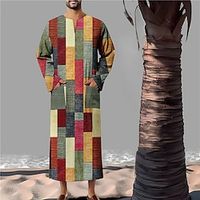 Voor heren Overhemd Kaftan Geruit Grafische prints Geometrie Strakke ronde hals Geel Lichtgroen Blozend Roze blauw Groen Buiten Straat Lange mouw Afdrukken Kleding Modieus Ontwerper Vintage Lightinthebox