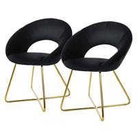 ML-Design eetkamerstoelen set van 2 fluweel, zwart woonkamerstoel met ronde rugleuning gestoffeerde stoel met - thumbnail