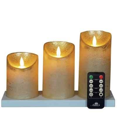 Anna's Collection Oplaadbare LED kaarsen - 3x - goud - oplaadstation - stompkaarsen