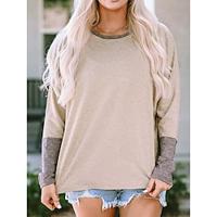 T-shirt Dames Khaki Effen Lapwerk Straat Dagelijks Modieus Ronde hals Normale pasvorm S Lightinthebox - thumbnail