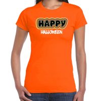 Halloween verkleed t-shirt dames - Happy Halloween - oranje - themafeest outfit - thumbnail