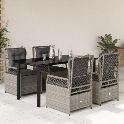 5-delige Tuinset met kussens poly rattan lichtgrijs