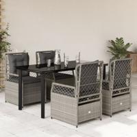 5-delige Tuinset met kussens poly rattan lichtgrijs