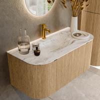 Badmeubel Mondiaz Kurve-Dlux | 100 cm | Meubelkleur Oak | Wastafelkleur Glace | Solid surface | Midden spoelbak | 1 kraangat