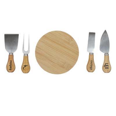 Cook Concept mini Kaasplankje - met 4 mesjes - 14 cm - rond - bamboe - serveerplankje