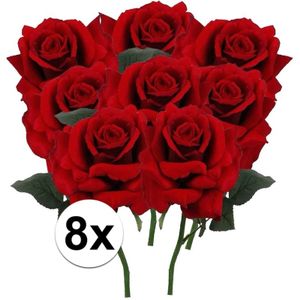 8x Rode rozen deluxe kunstbloemen 31 cm