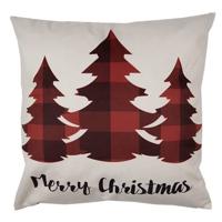 Clayre & Eef Kussenhoes 45x45 cm Rood Beige Polyester Kerstbomen