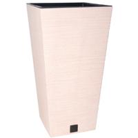 Plantenpot/bloempot voor buiten - kunststof - creme wit - Eco wood look - D20 x H38 cm