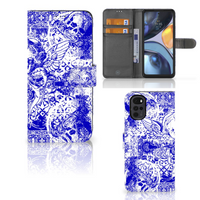 Telefoonhoesje met Naam Motorola Moto G22 Angel Skull Blauw