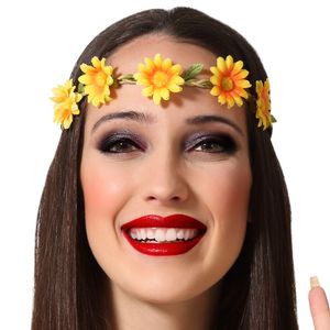 Atosa Verkleed haarband met bloemen - geel - meisjes/dames - Hippie/Flower Power   -