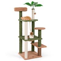 152 cm Krabpaal met Krabpaal Sisaltouw Pluche Zitstok Hangspeeltje Dutje Zelftoilet Springplatform voor Binnenkatten