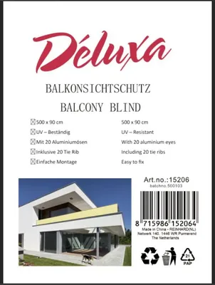 Balkondoek - Geel/Wit Extra sterk - 500cm x 90cm Balkondoek - Geel/Wit Extra sterk - 500cm x 90cm