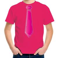 Verkleed t-shirt voor kinderen - stropdas - roze - jongen - carnaval/themafeest kostuum