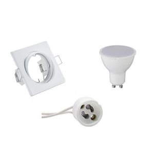 LED Spot Set - Trion - GU10 Fitting - Inbouw Vierkant - Mat Wit - 4W - Helder/Koud Wit 6400K - Kantelbaar 80mm