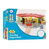 Bigjigs houten rails - luxe remise voor 5 treinen Bigjigs houten rails - luxe remise voor 5 treinen