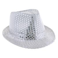 Carnaval verkleed Trilby hoedje met glitter pailletten - zilver - polyester - heren/dames