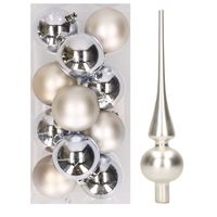 12x Zilveren kunststof kerstballen met glazen piek mat - thumbnail