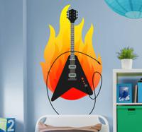 Muziek sticker gitaar met zwaar vuur