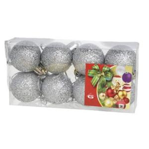 Mini kerstballen - 8x st - zilver - glitter - 3 cm - kunststof - kerstversiering