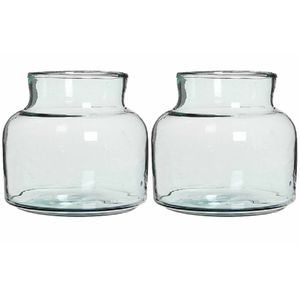 Set van 2x stuks transparante lage melkbus vaas/vazen van glas 20 x 21 cm