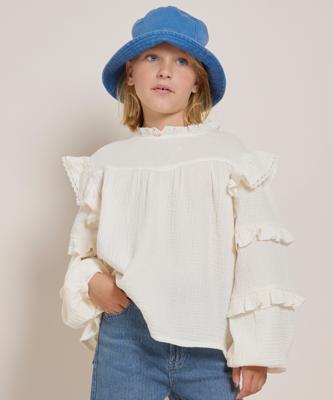 mousseline blouse met ruchesmouw