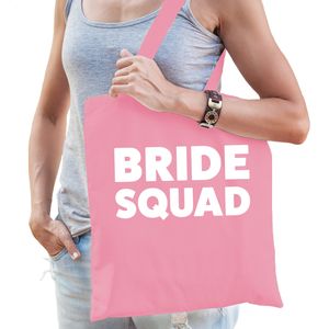 Bellatio Decorations Bride squad tas - vrijgezellenfeest/bruiloft - roze - katoen - 42 x 38 cm   -