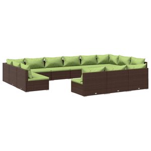 vidaXL 13-delige Loungeset met kussens poly rattan bruin