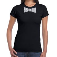 Zwart fun t-shirt met vlinderdas in glitter zilver dames Zwart fun t-shirt met vlinderdas in glitter zilver dames