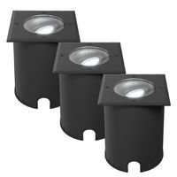 Set van 3 Cody LED Grondspots Zwart - GU10 4,5 Watt 345 lumen dimbaar - 6500K daglicht wit - Kantelbaar - Overrijdbaar - Vierkant - IP67 waterdicht Gr