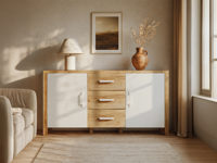 Dressoir OLIANNE 2 deuren 3 lades natuurlijke eik/wit