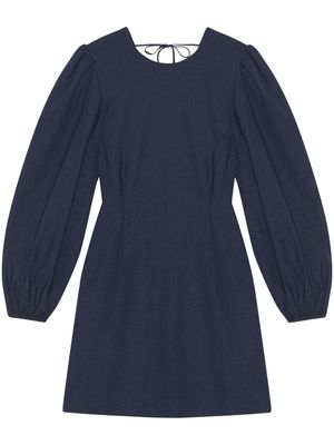 GANNI robe courte en soie à manches longues - Bleu