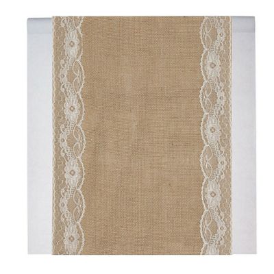 Feest tafelkleed met tafelloper - op rol - wit/jute - 140 x 170 cm Feest tafelkleed met tafelloper - op rol - wit/jute - 140 x 170 cm