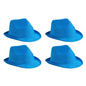 4x stuks trilby feesthoedje blauw voor volwassenen