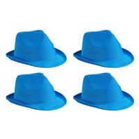 4x stuks trilby feesthoedje blauw voor volwassenen - thumbnail