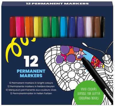 12 Permanent markers voor Glitterkleurboek