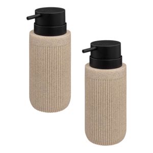 Zeeppompje/zeep dispenser Onyx - 2x stuks - beige - polystone - 17 x 7 cm - 350 ml