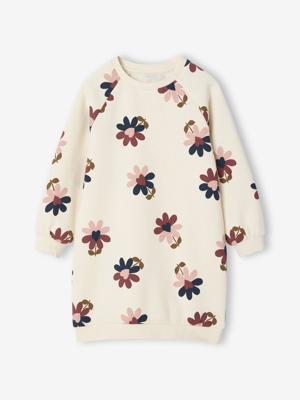 Jurk van molton met bloemenprint ecru