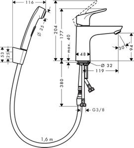 Hansgrohe Focus wastafelkraan waterbesparend met handdouche en doucheslang chroom
