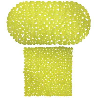 MSV Douche/bad anti-slip matten set badkamer - pvc - 2x stuks - limegroen - 2 formaten