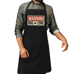 Warning bbq zone bbq schort / keukenschort zwart heren