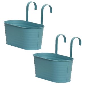 2x stuks bloembakken ophangbaar - zink - 32 x 16 cm - blauw