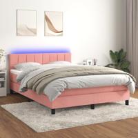 Boxspring met matras en LED fluweel roze 140x190 cm