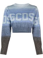 GCDS pull crop à logo en maille intarsia - Bleu