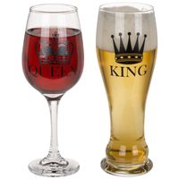 Wijnglas en bierglas set King en Queen   -