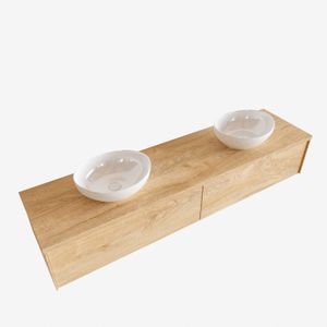 Badkamermeubel BWS Madrid Washed Oak 180 cm met Topblad en Keramische Waskom Dubbel (2 lades, 0 kraangaten)