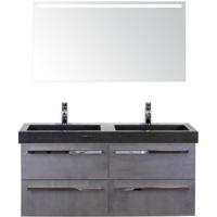 Seville Badmeubelset 120 cm - 4 Laden Beton Antraciet - Wastafel Lucca Dubbel met Sence Spiegel