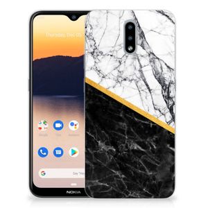 Nokia 2.3 TPU Siliconen Hoesje Marmer Wit Zwart - Origineel Cadeau Man