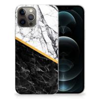 iPhone 12 Pro Max | TPU | Siliconen hoesje | Marmer Wit Zwart - Origineel Cadeau Man